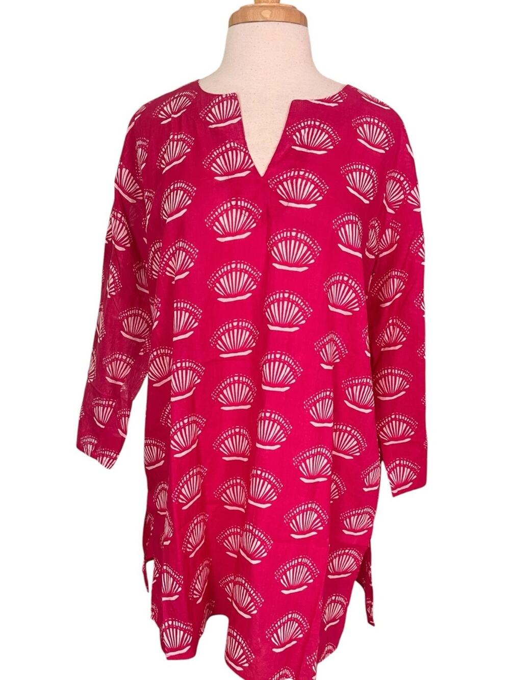 Kiki Sol Pullover Beach Swim Cover Large Tunic Top Pink White Summer Vacation